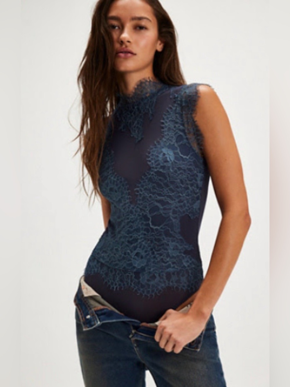 Free People Sweet Nothings High-Neck Lace Bodysuit